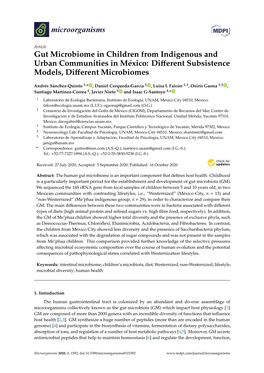 Gut Microbiome in Children from Indigenous and Urban Communities in México: Diﬀerent Subsistence Models, Diﬀerent Microbiomes