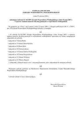 Uchwała Nr 2387/2020 Zarządu Województwa Wielkopolskiego