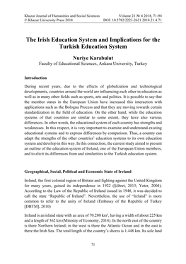 The Irish Education System and Implications for the Turkish Education System