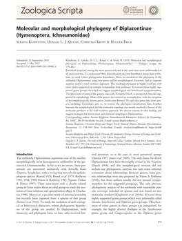 Molecular and Morphological Phylogeny of Diplazontinae (Hymenoptera, Ichneumonidae)