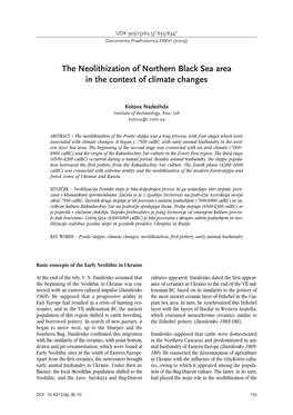 The Neolithization of Northern Black Sea Area in the Context of Climate Changes