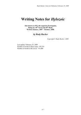 Notes for Hylozoic, February 25, 2009