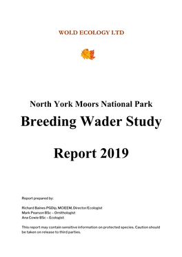 Breeding Wader Study Report 2019 Page 2 of 52