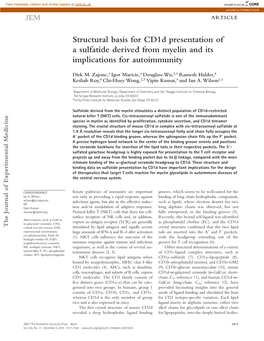 Structural Basis for Cd1d Presentation of a Sulfatide Derived From