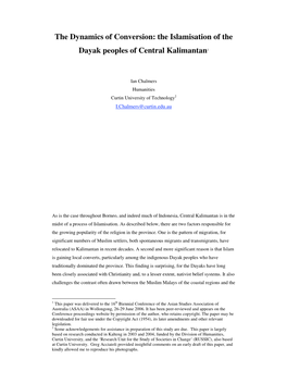 The Dynamics of Conversion: the Islamisation of the Dayak Peoples