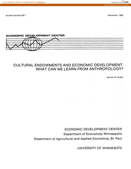 Cultural Endowments and Economic Development: What Can We Learn from Anthropology?