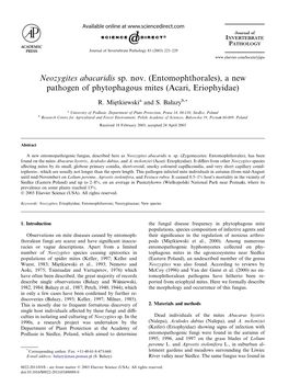 Neozygites Abacaridis Sp. Nov. (Entomophthorales), a New Pathogen of Phytophagous Mites (Acari, Eriophyidae)