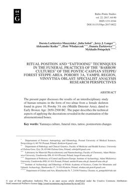 Tattooing” Techniques in the Funeral Practices of the “Barrow Cultures” of the Pontic-Caspian Steppe/ Forest Steppe Area