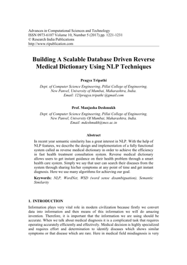 Building a Scalable Database Driven Reverse Medical Dictionary Using NLP Techniques