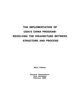 The Implementation of Cida's China Program: Resolving the Disjuncture Between Structure and Process