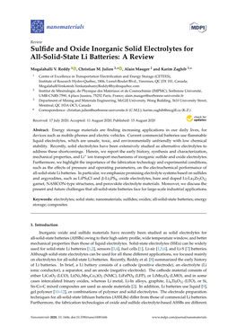 Sulfide and Oxide Inorganic Solid Electrolytes for All-Solid-State Li