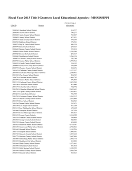 Fiscal Year 2013 Title I Grants to Local Educational Agencies - MISSISSIPPI