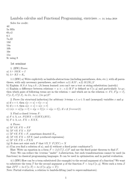 Lambda Calculus and Functional Programming, Exercises ; V. 14