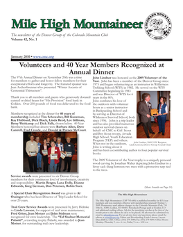 Mile High Mountaineer the Newsletter of the Denver Group of the Colorado Mountain Club Volume 42, No