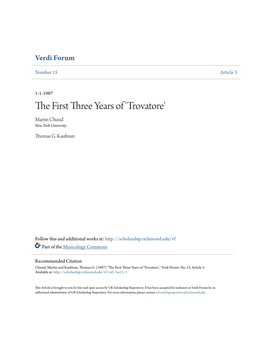 The First Three Years of 'Trovatore'