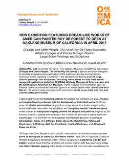 New Exhibition Featuring Dream-Like Works of American Painter Roy De Forest to Open at Oakland Museum of California in April 2017