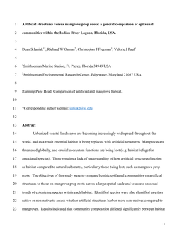 1 Artificial Structures Versus Mangrove Prop Roots: a General Comparison of Epifaunal