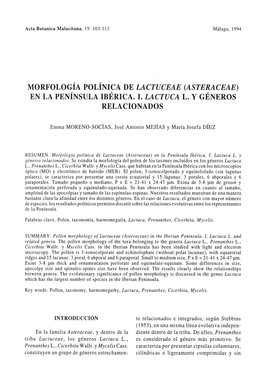 Morfología Polínica De Lactuceae (Asteraceae) En La Península Ibérica
