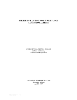 Choice-Of-Law Opinions in Mortgage Loan Transactions