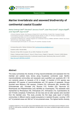 Marine Invertebrate and Seaweed Biodiversity of Continental Coastal Ecuador