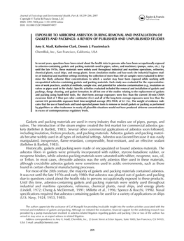 Exposure to Airborne Asbestos During Removal and Installation of Gaskets