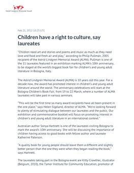 Children Have a Right to Culture, Say Laureates