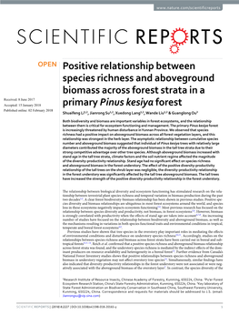 Positive Relationship Between Species Richness and Aboveground Biomass Across Forest Strata in a Primary Pinus Kesiya Forest