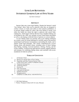 Article: Linklaw: Internet Hyperlink Limitations and Liabilities
