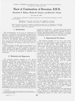 Heat of Combustion of Borazine, B3N3H6