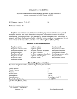 1997-11-12 Beryllium Compounds As Federal Hazardous Air Pollutant