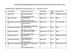 Cases Listed for Hearing in Variuos Courts in South Goa District on 29-11-2018