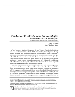 The Ancient Constitution and the Genealogist: MOMIGLIANO, POCOCK, and PEIRESC’S ORIGINES MURENSIS MONASTERII (1618)