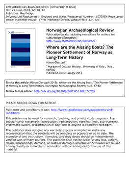 Norwegian Archaeological Review Where Are the Missing Boats? The