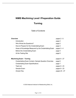 NIMS Machining Level I Preparation Guide Turning