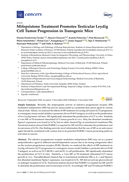 Mifepristone Treatment Promotes Testicular Leydig Cell Tumor Progression in Transgenic Mice