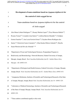 Development of Nano-Emulsions Based on Ayapana Triplinervis For