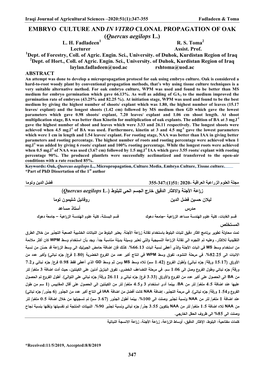 EMBRYO CULTURE and in VITRO CLONAL PROPAGATION of OAK (Quercus Aegilops L.) L