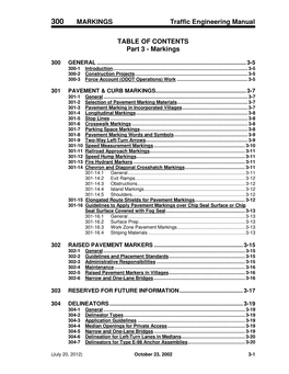 MARKINGS Traffic Engineering Manual TABLE of CONTENTS Part 3