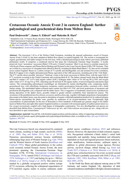 Cretaceous Oceanic Anoxic Event 2 in Eastern England: Further Palynological and Geochemical Data from Melton Ross