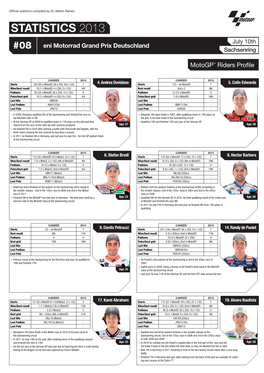 STATISTICS 2013 July 10Th Eni Motorrad Grand Prix Deutschland #08 Sachsenring