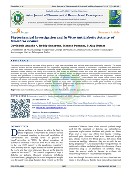 Phytochemical Investigation and in Vitro Antidiabetic Activity Of