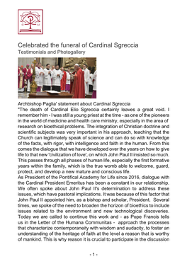 Celebrated the Funeral of Cardinal Sgreccia Testimonials and Photogallery