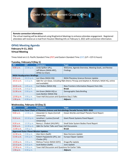 OPAG Meeting Agenda February 9–11, 2021 Virtual Meeting
