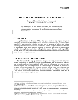Aas 08-057 the Next 25 Years of Deep Space Navigation