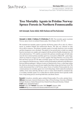 Tree Mortality Agents in Pristine Norway Spruce Forests in Northern Fennoscandia