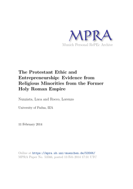 The Protestant Ethic and Entrepreneurship: Evidence from Religious Minorities from the Former Holy Roman Empire