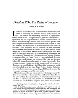 Phaedrus 279 A: the Praise of Isocrates James A