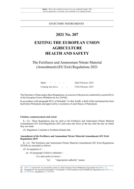 (EU Exit) Regulations 2021