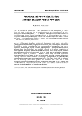 Party Laws and Party Nationalization: a Critique of Afghan Political Party Laws