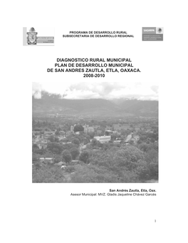 Diagnostico Rural Municipal Plan De Desarrollo Municipal De San Andres Zautla, Etla, Oaxaca